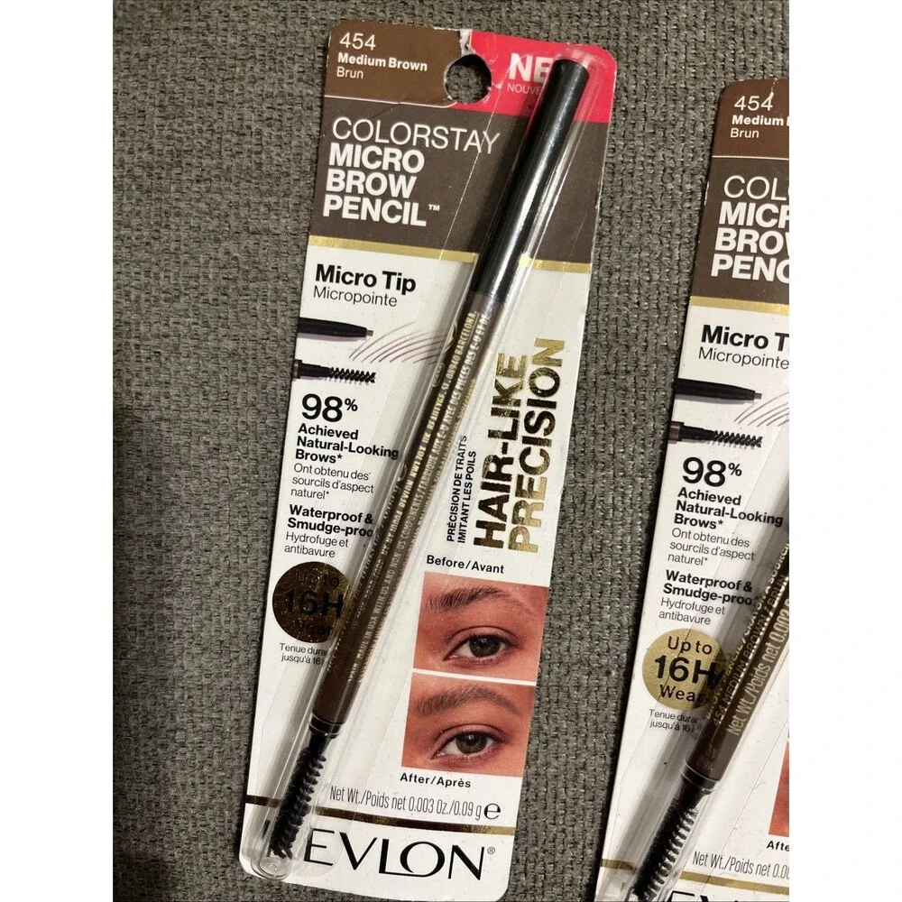Revlon Colorstay Micro Brow Pencil Hair-Like Precision 454 Medium Brown, 2 packs